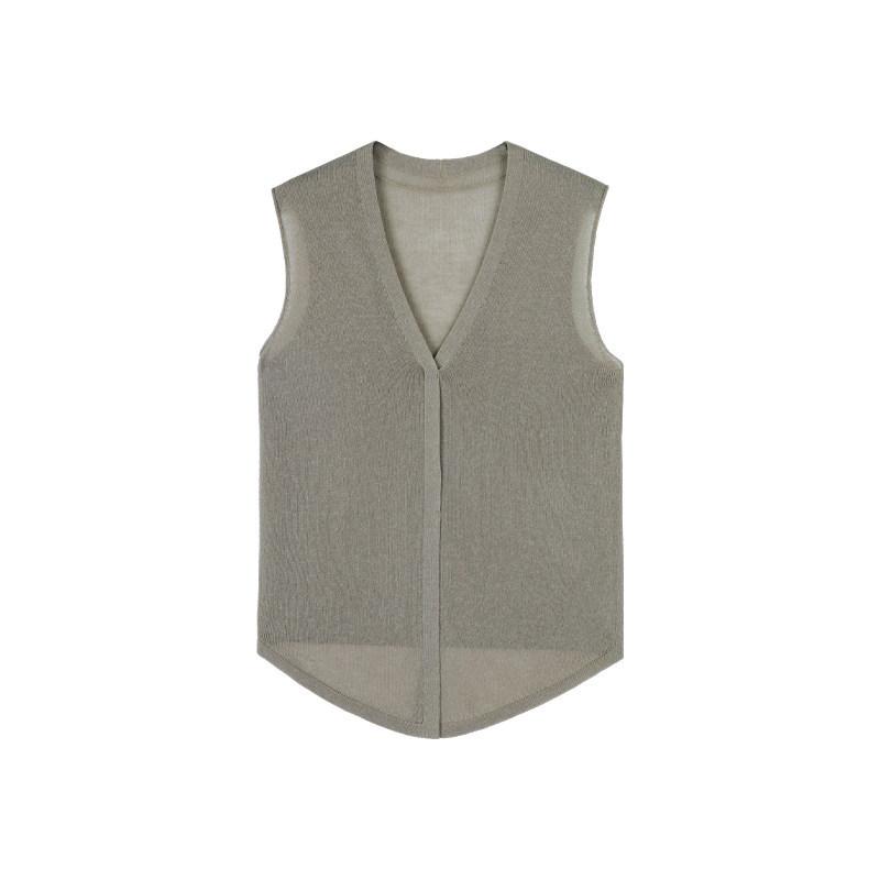 Clear old money, Tencel linen v-neck sleeveless light knitted design vest top