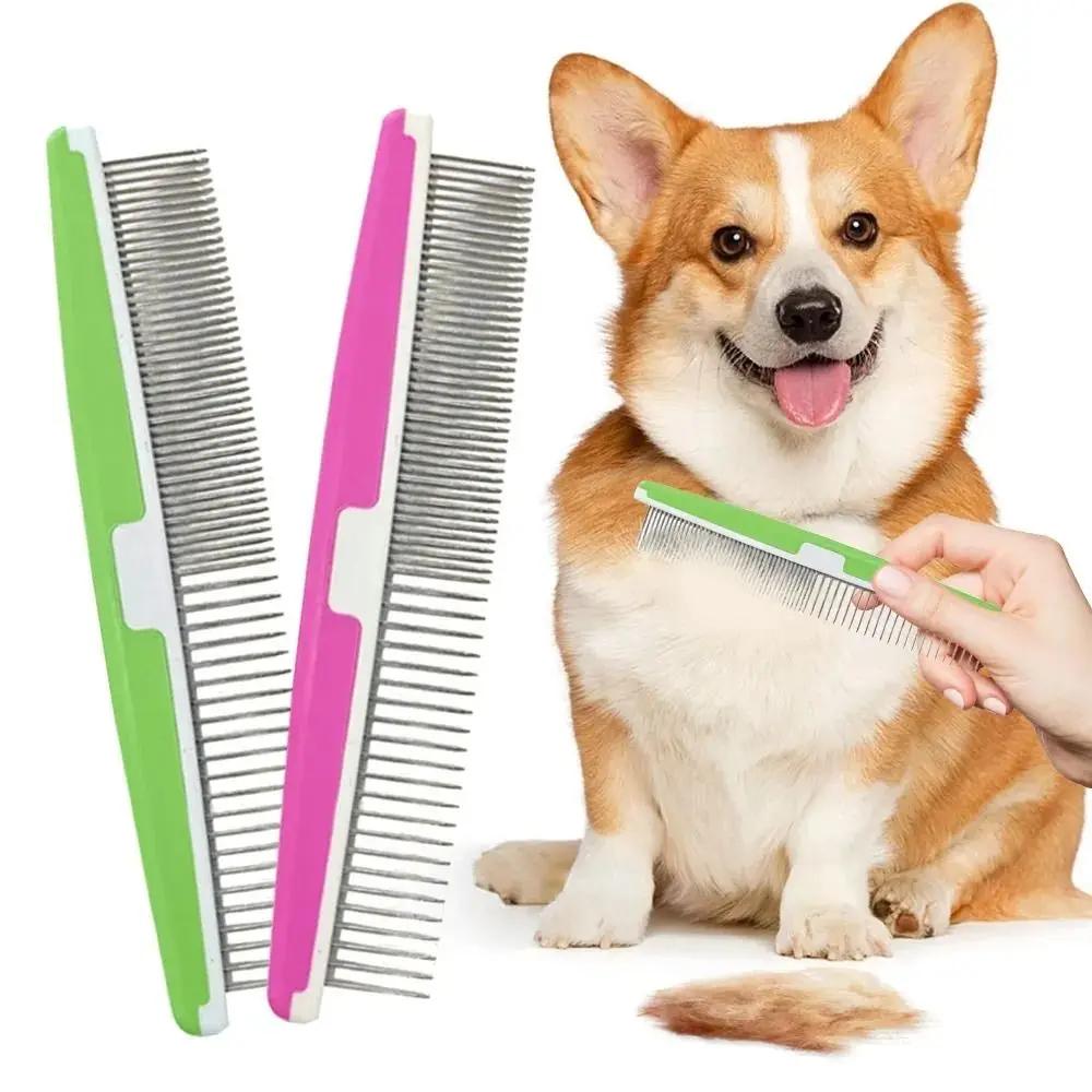 1/2pcs Portable stainless steel pet hair comb for dogs and cats, pet cleaning tool double toothed open knot fluffy straight comb