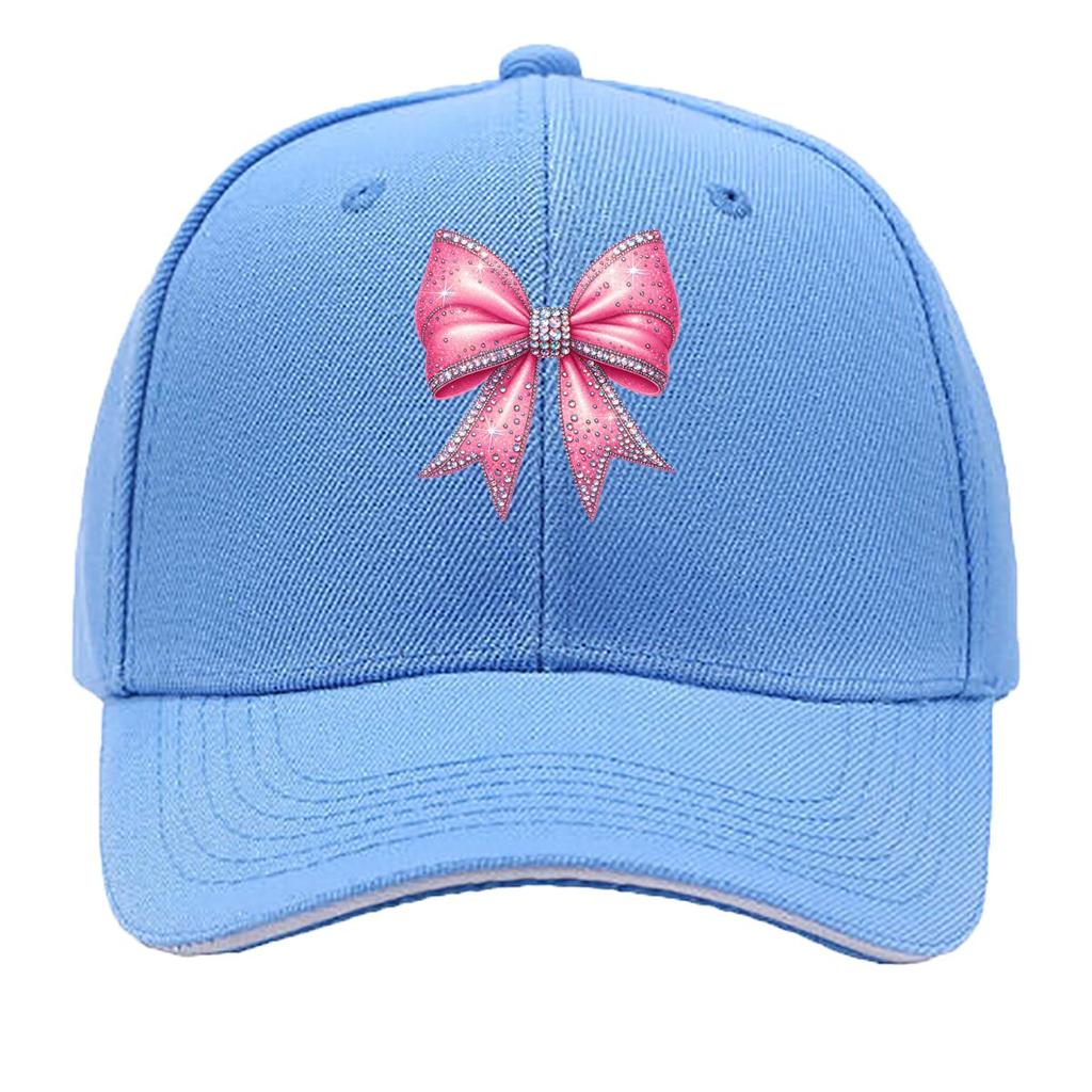 Pink Glitter Rhinestone Bow Sparkle Ribbon Design Sandwich Baseball Cap Unisex Women Sun Cap Outdoor Workouts Hat