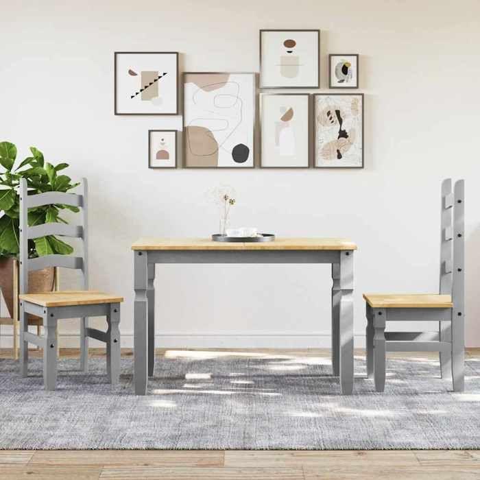 VidaXL Ensemble à manger Panama 3 pcs gris bois de pin massif, ensemble de table à manger, table et chaises de cuisine, 3345195