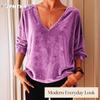 JPNTKY Women's Fashion Casual Solid Color Print Long Sleeve V Neck Blouses & Shirts