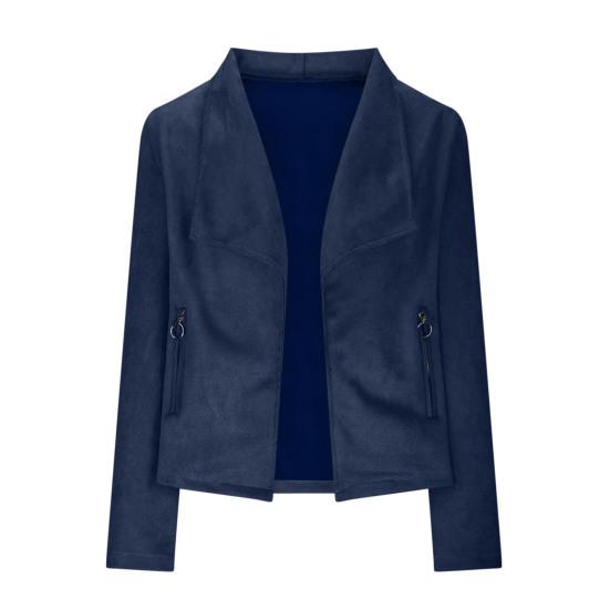 Women Jacket Solid Color Loose Zipper Pockets Faux Suede Loose Lapel Vintage Open Stitch Long Sleeve Smooth Windproof Lady Coat