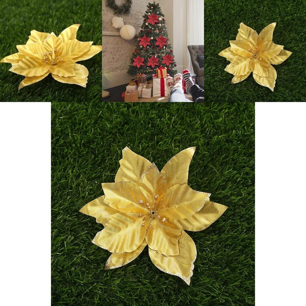 Vibrant 10x Christmas Large Poinsettia Glitter Flower Decorations For Holiday Cheer