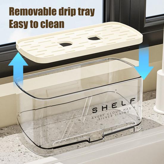 Sink Caddy with Auto Drain Tray Kitchen Sink Sponge Holder Detachable Sink Organizer for Countertop Storage Sponges Soap Cleaning Supplies