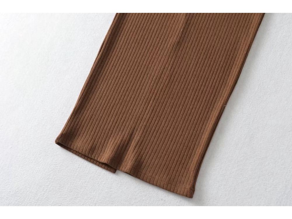 Trendy Women's European & American Style V-Neck High Waist Knitted Midi Skirt with Back Slit