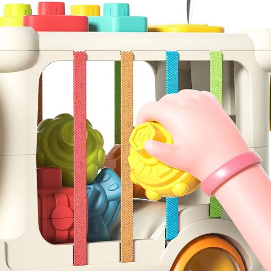 Cartoon Elephant Truck Toy Shape Sorting Matching Color Cognition Stacking Fine Motor Skills Busy Cube Sensory Toy Toddlers Boys