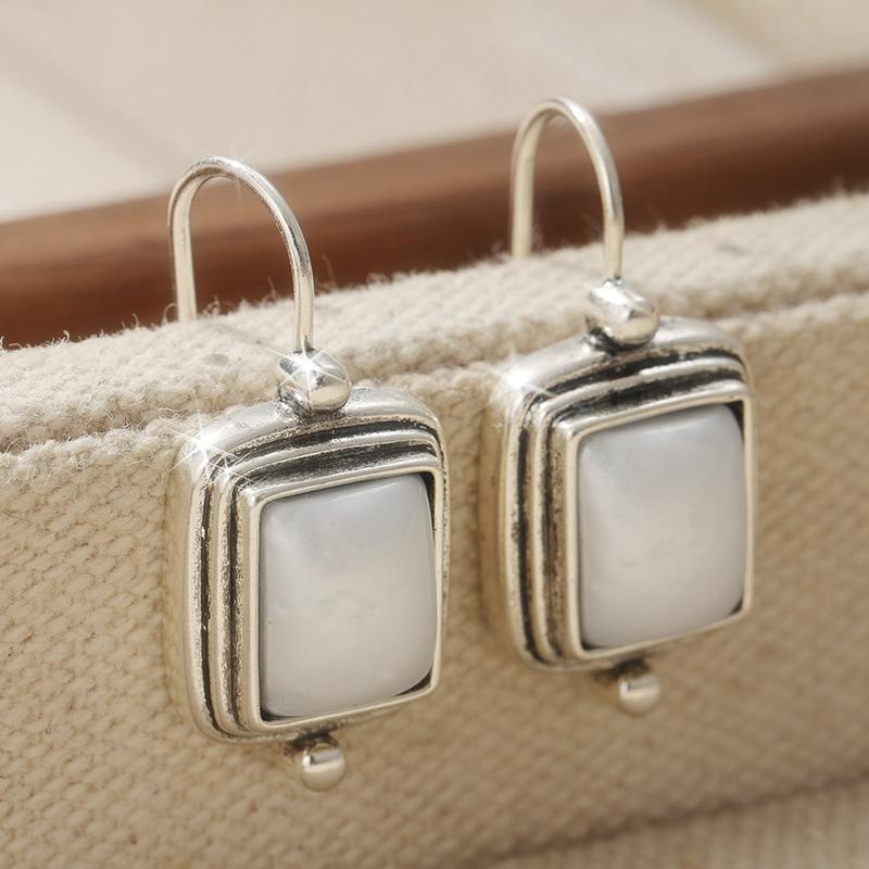

Ethnic Copper Color White Stone Dangle Earrings Woman Carving Square Party Daily Wear