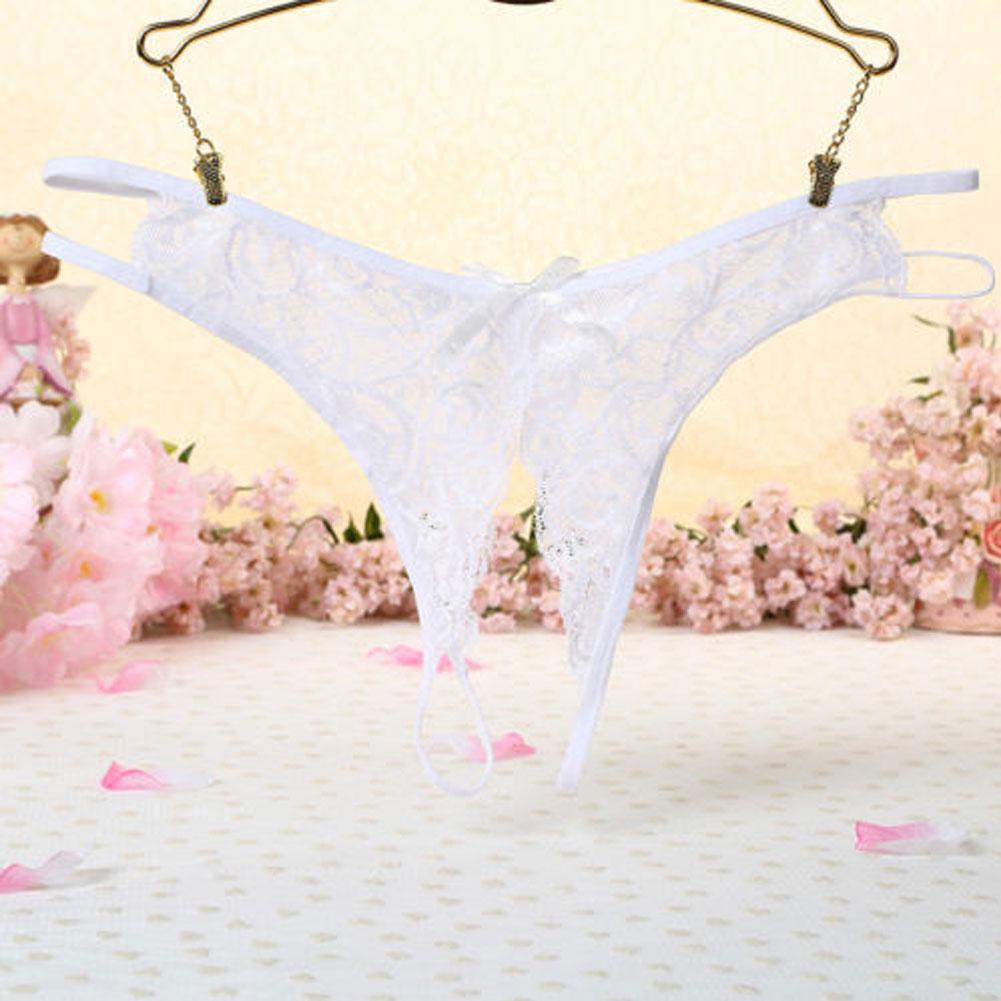 Lace Panties Crotchless Underwear Thongs Women G-string Sexy Floral Bow Briefs