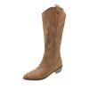 Retro Embroidered V-neck Women's Autumn Winter Brown Coarse Heel Middle Sleeve Knight Boots Short Boots Western Cowboy