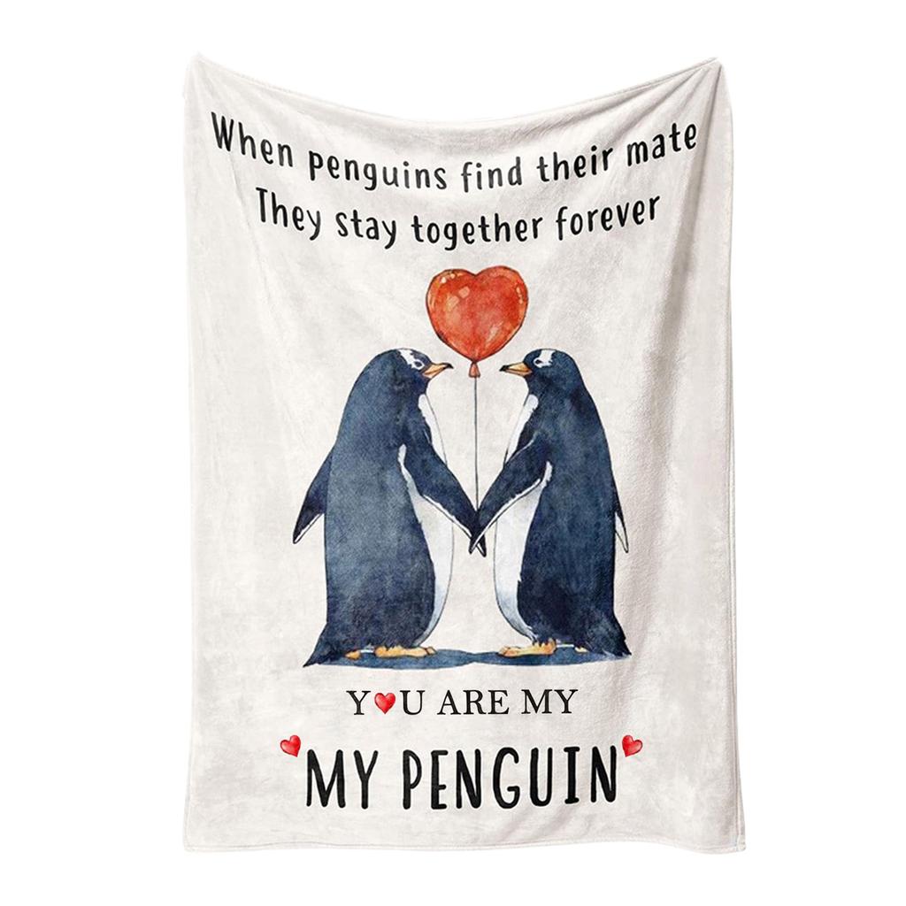 Lovely Penguin Cartoon Flannel Blanket Personalized Warm Gift for Home Decoration Birthday Wedding Anniversary Blankets