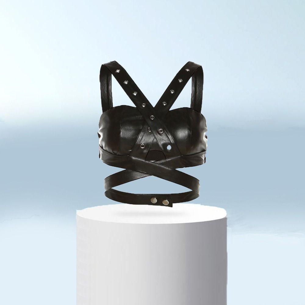 

PU Leather Women Slim Vest Deep V-neck Sleeveless Crop Top Punk Backless Tops Girls M