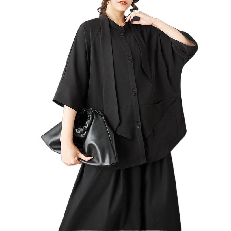 Summer 2026 Dark Style Versatile Casual Plus Size Women's Shirt - Loose, Slimming, Fashionable Top