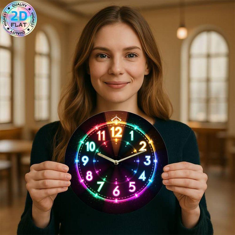Stille Wanduhr 2D Flache Elektronische Farbuhr Retro Holz Wecker Heim- und Bürodekoration