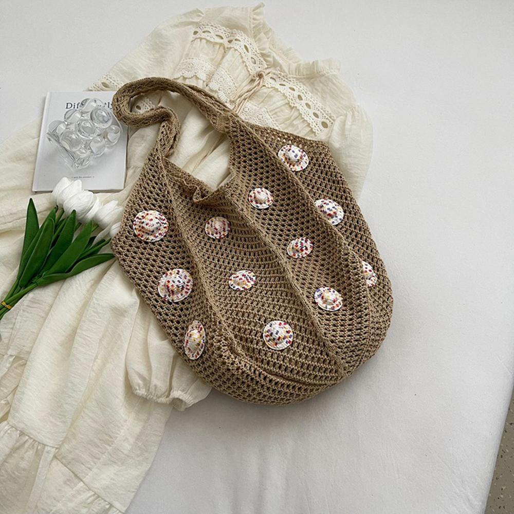 Large Capacity Crochet Shoulder Bag Sweet Knitted Handbag Simple Shopping Bag  Ladies