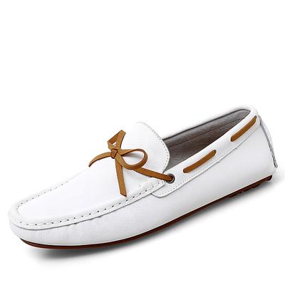 Knotbow Men Casual Shoes Luxury Brand Autumn Mens Loafers Leather Man Moccasins Breathable Slip On Flats Driving Shoes White
