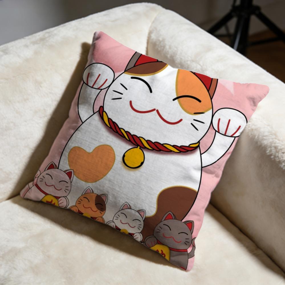 Lucky Cat Cushion Cover Soft Decorative Pillow Case Suitable for Bedroom Sofa Car Travel Use
