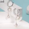 Effie Queen 925 Sterling Silver Zircon Long Drop Earring Elegant Freshwater Pearl Pendant Dangle Earring Fine Jewelry GPE126