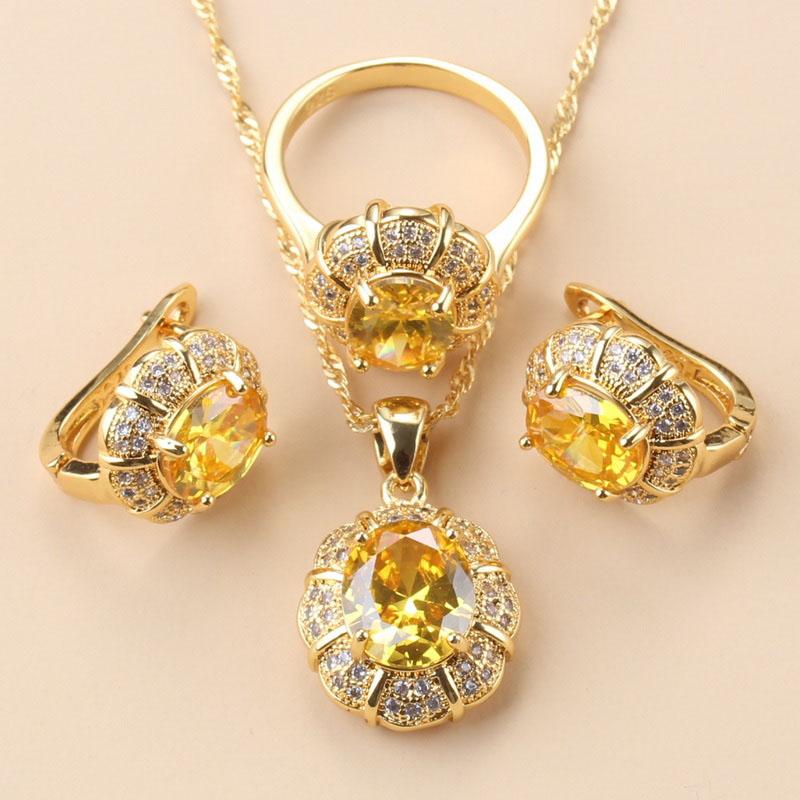 New Fashion Occident Style Black Zircon Luxurious Gold Plated  Necklace Jewelry Sets For Women Clip Earrings And Ring