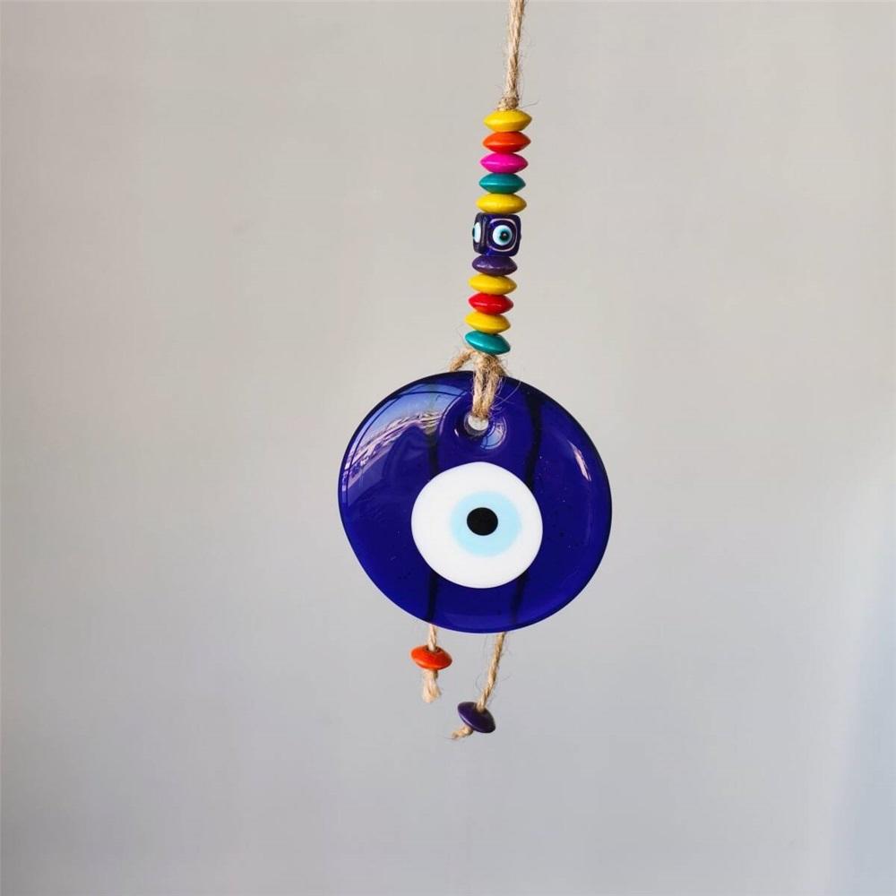 Bohemian Evil Eye Glass Wall Hanging, Turkish Nazar Amulet With Rainbow Beads, Lucky Protection Decor For Home & Car