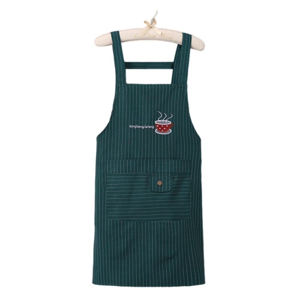 Stripe Design Cotton Apron Sleeveless Cooking Apron Two Front Pockets Women Apron  Coffee House