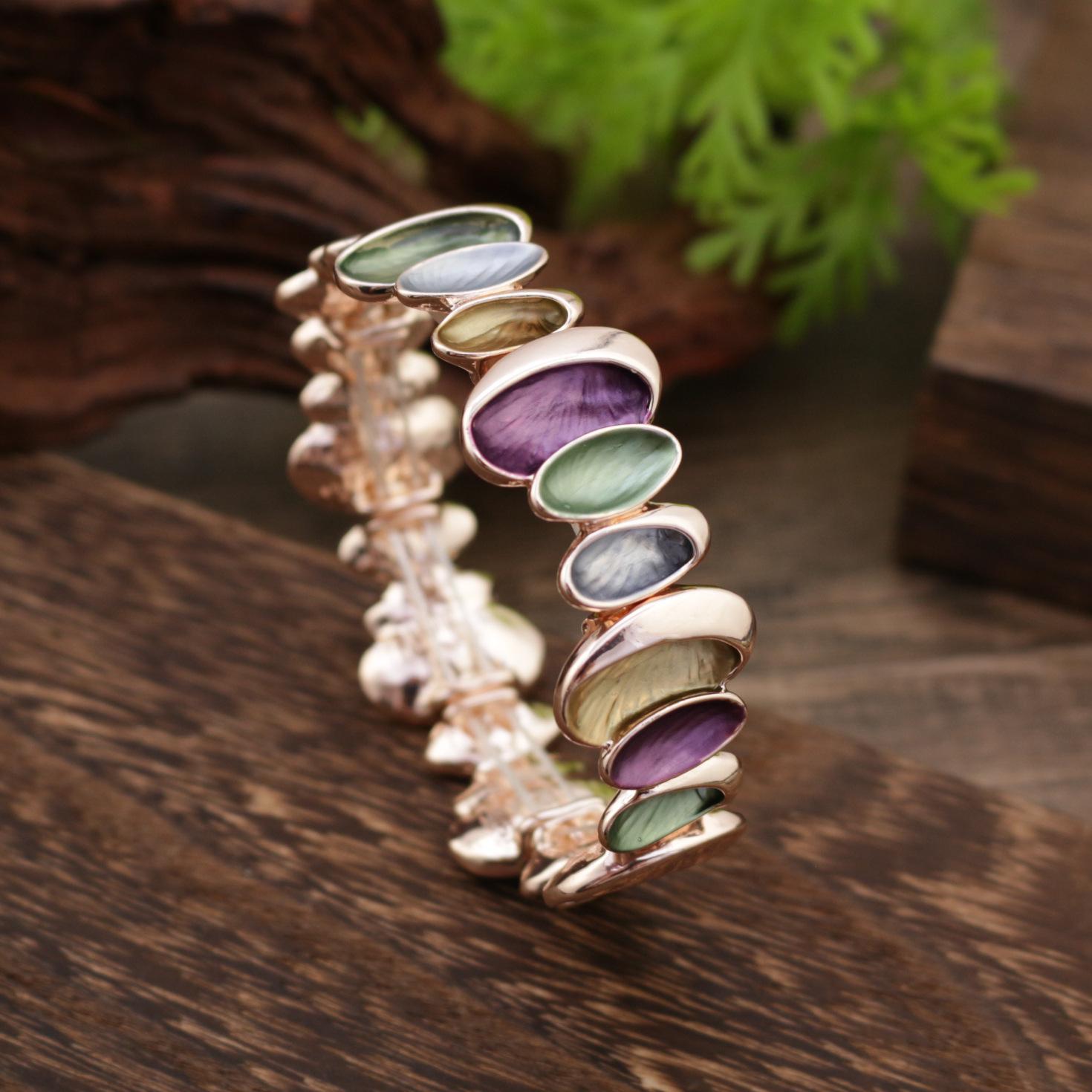 

Цветной Расписной Маслом Геометрический Лепесток Эластичный Браслет Модный Неправильный Цветок Женский Премиальный Браслет Elastic adjustable