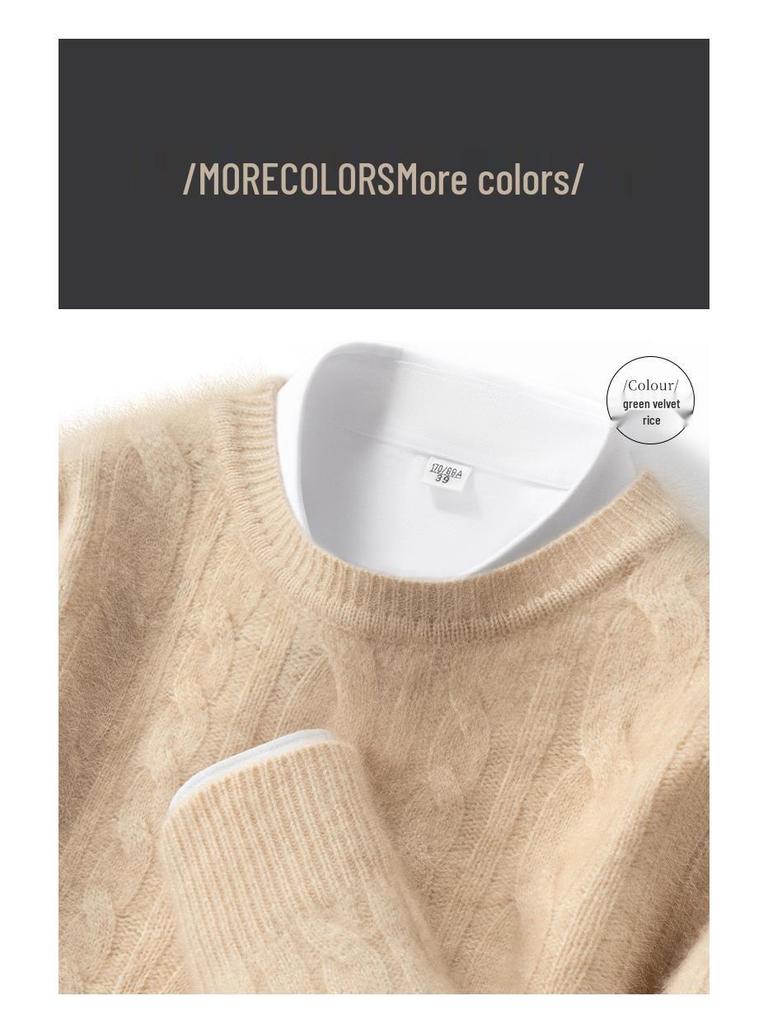 Men's Vintage Cable Knit 100% Pure Cashmere Sweater - Heavyweight, Crew Neck, Light Luxury Texture