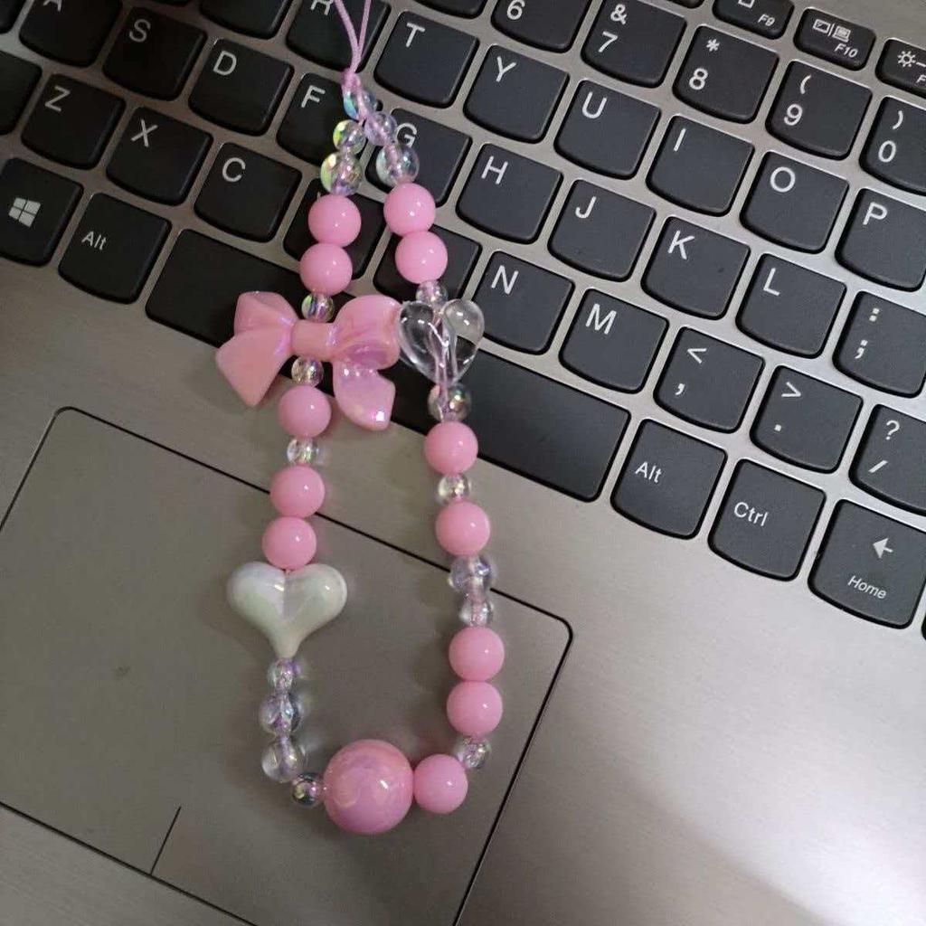 Telefon Anti-Verlust-Lanyard Schlüssel Kurzer Handgelenk-Anhänger Bunter Macaron-Anhänger mit runder Perle Damen-Handkette Handy-Lanyard
