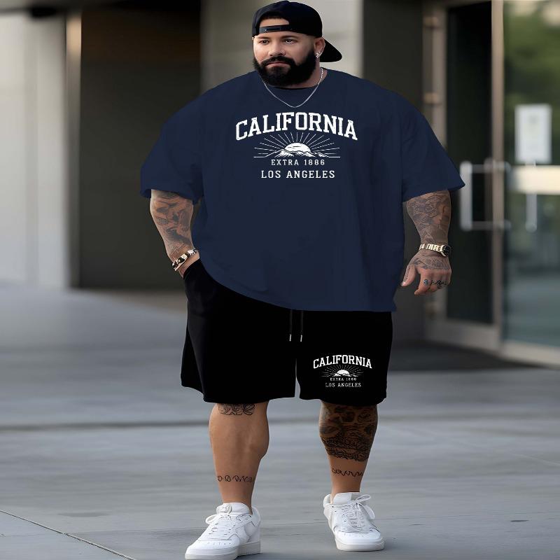 California 1886 Los Angeles 2025 men's latest trend large size short-sleeved suit summer fashion print European