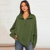 Fall Spring Women Sweatshirt Loose Turn-down Collar Lantern Sleeves Loose Solid Color Side