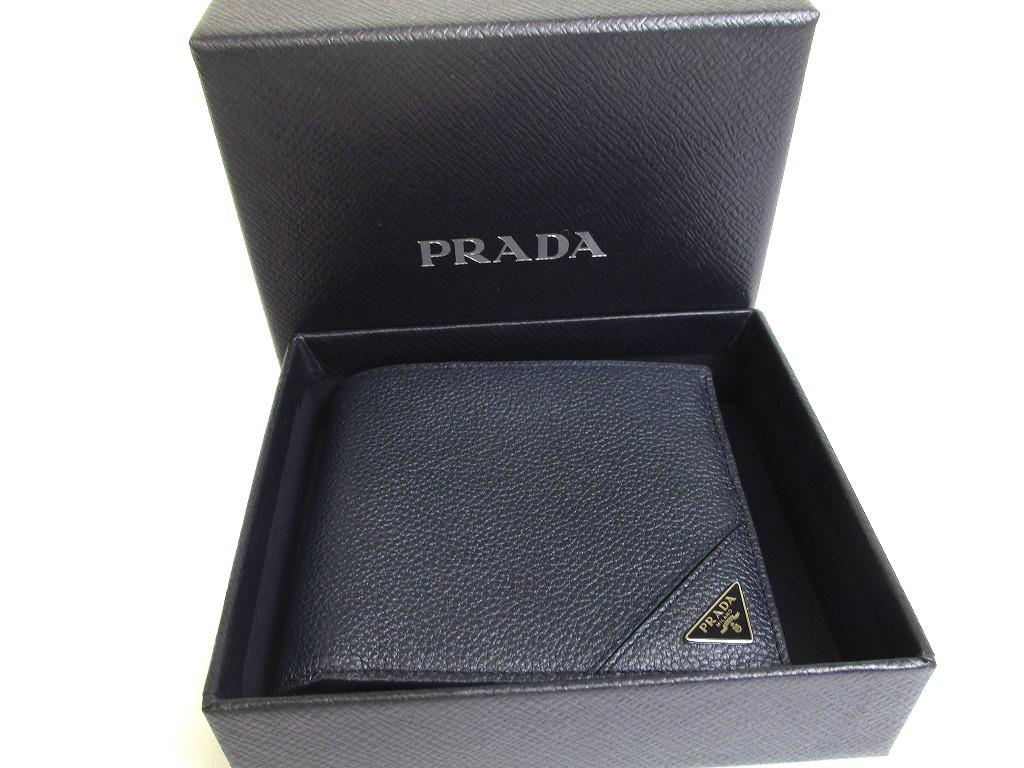 Authentic PRADA Navy blue Leather Bifold Wallet Compact Wallet #a691  Refurbished