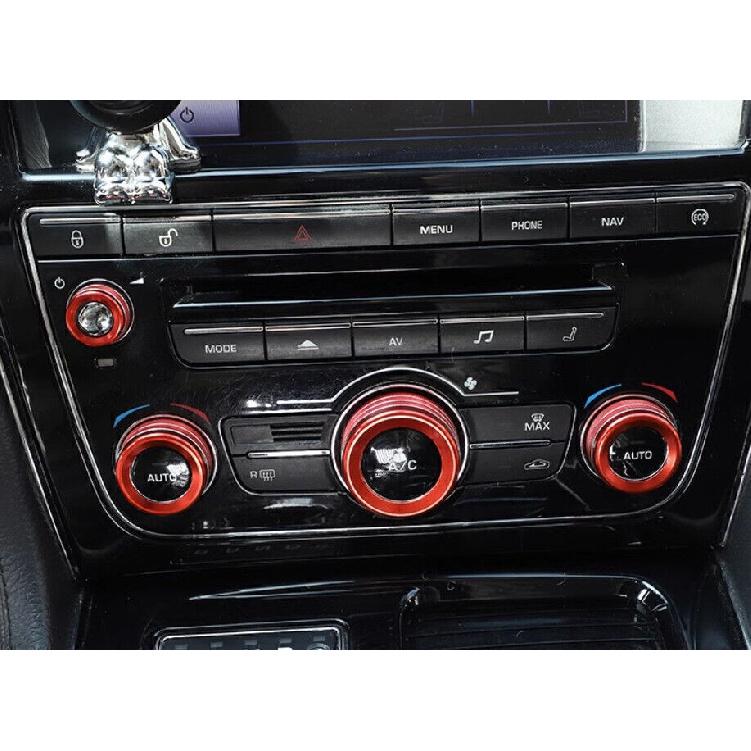 For Jaguar XJL 2010-2019 Red Alloy Center Console AC Volume Knob Ring Trim 4PCS