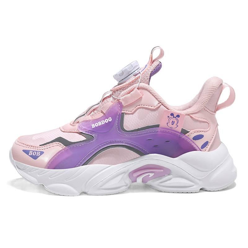 Babu bean girls shoes spring and autumn new leather waterproof rotary button children's sports shoes girls lightweight running shoes