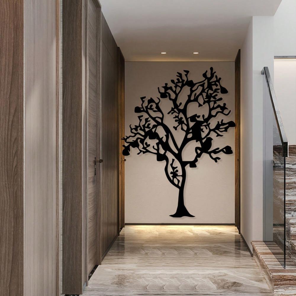 Vintage Iron Wall Art Tree Coat Rack with Bird Sculpture Rust Resistant Metal Home Decor Modern Gift