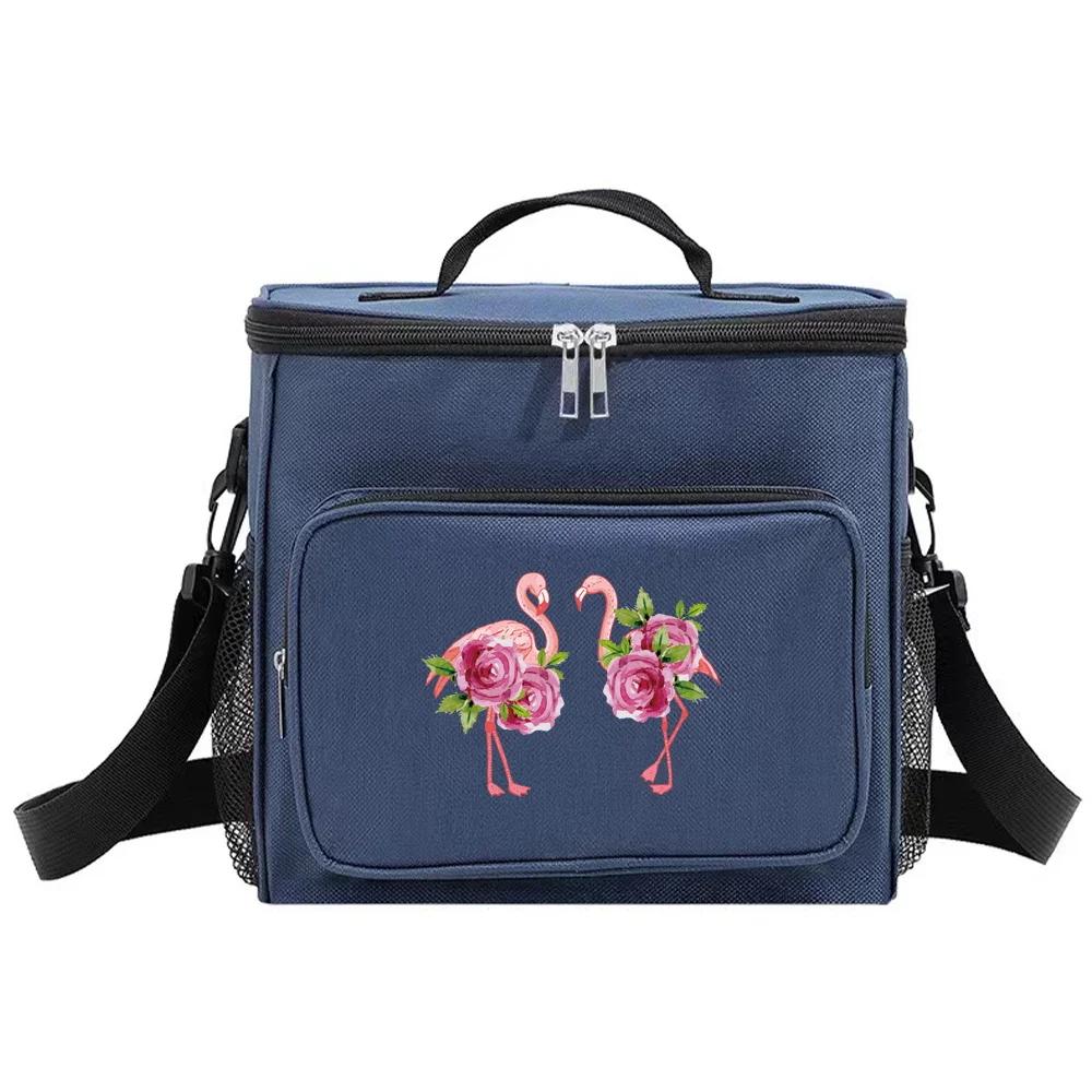 Insulated Bags Cooler Organizer Handbag Portable Shoulder Lunch Bag Waterproof Thermal Box for Men and Women Flamingo Printing