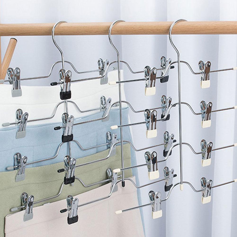 Pants Hangers Space Saving,4 Tier Closet Organizers and Storage Skirt Hangers with Clips, Jeans Scarf Hangers,Closet Essentials