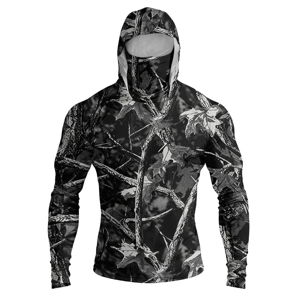 Men's Casual Raglan Sleeve Hoodie Long Sleeve Sun Protection Shirt Camouflage Print Outdoor Lightweight Breathable Quick Dry