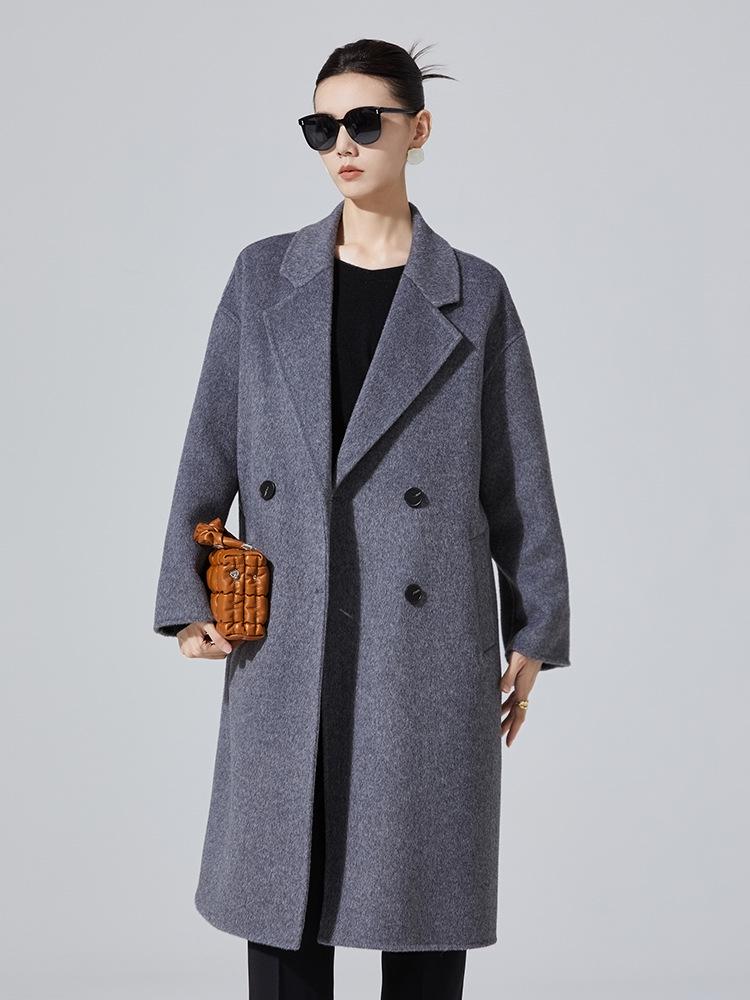 

Women s High-End Gray Wool Overcoat - 2024 Autumn/Winter Loose Suit Collar. L