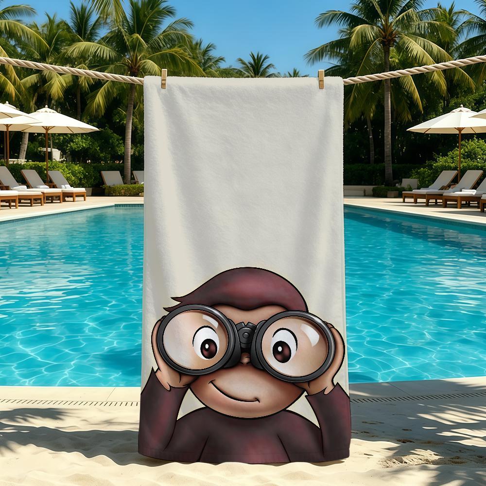 C-Curious Towel Cute For Outdoor Camping Cartoon Beach Towel George Super Absorbent Quick-Drying Summer Towel
