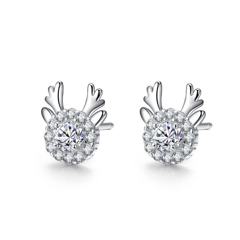 

Корейские посеребренные художественные серьги-гвоздики в виде лося, женские снежинки, циркон, рог оленя, серьги-гвоздики с рождественским оленем, ювелирные изделия