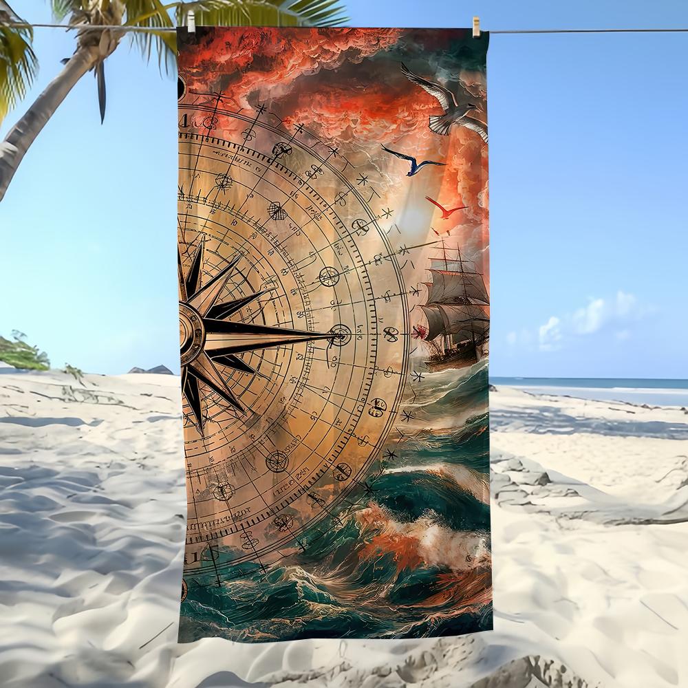 Towel Textile Mobile Bathrobe Beach Quick-Drying Compass Lightweight Portable Camping Map Cell Swim Voyage Pool Travel