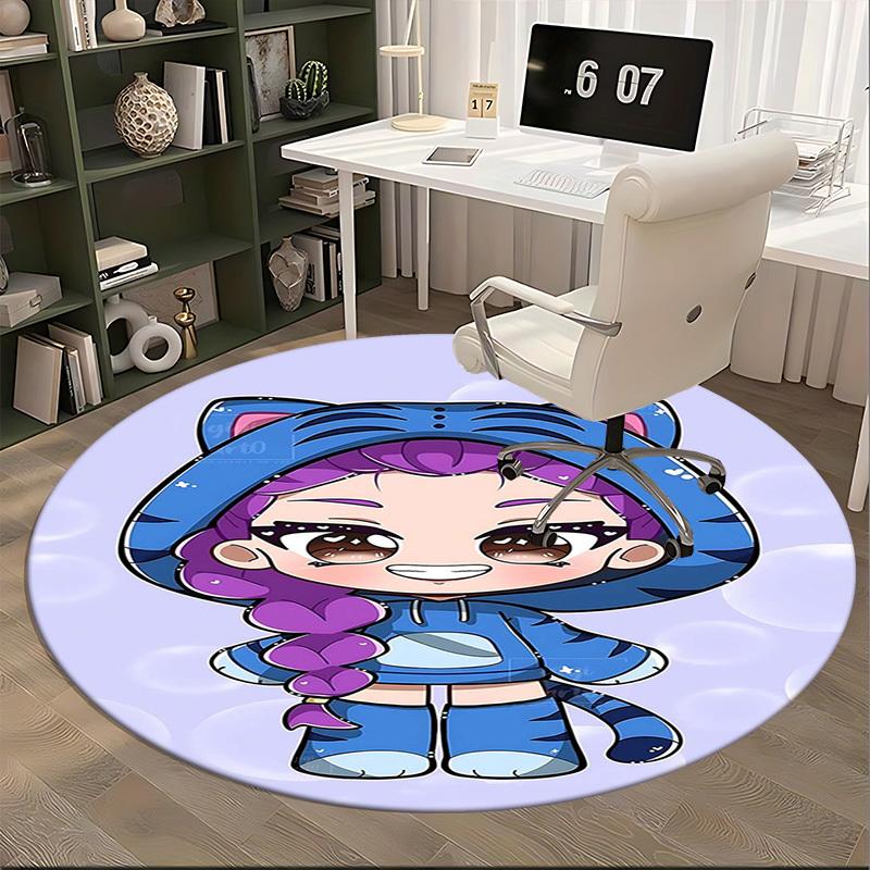 1 Stück Anime-Design Tiger Hoodie Runder Teppich - Bürostuhlmatte, Rutschfester Teppich für Heimdekoration, Saisonales Geschenk, Geeignet für Büro, Wohnzimmer