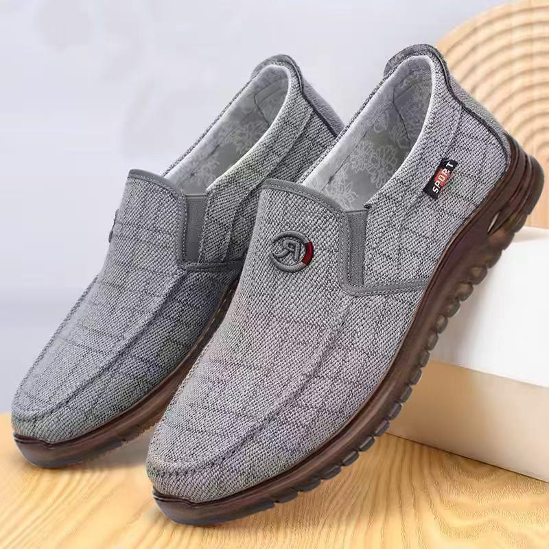 New breathable cloth men's casual shoes, one-pedal flat shoes, light walking, driving work shoes