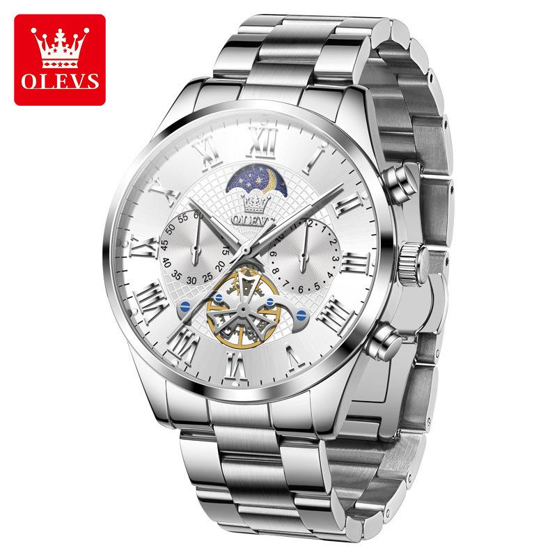 OLEVS Men's Watches Multifunctional Chronograph Flywheel Dial Original Wristwatch Moon Phase Waterproof Watches