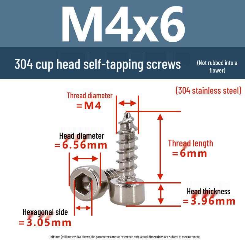 304 Pan Head Self-Tapping Coarse Thread Screw M1.7-M6 with Hex Socket