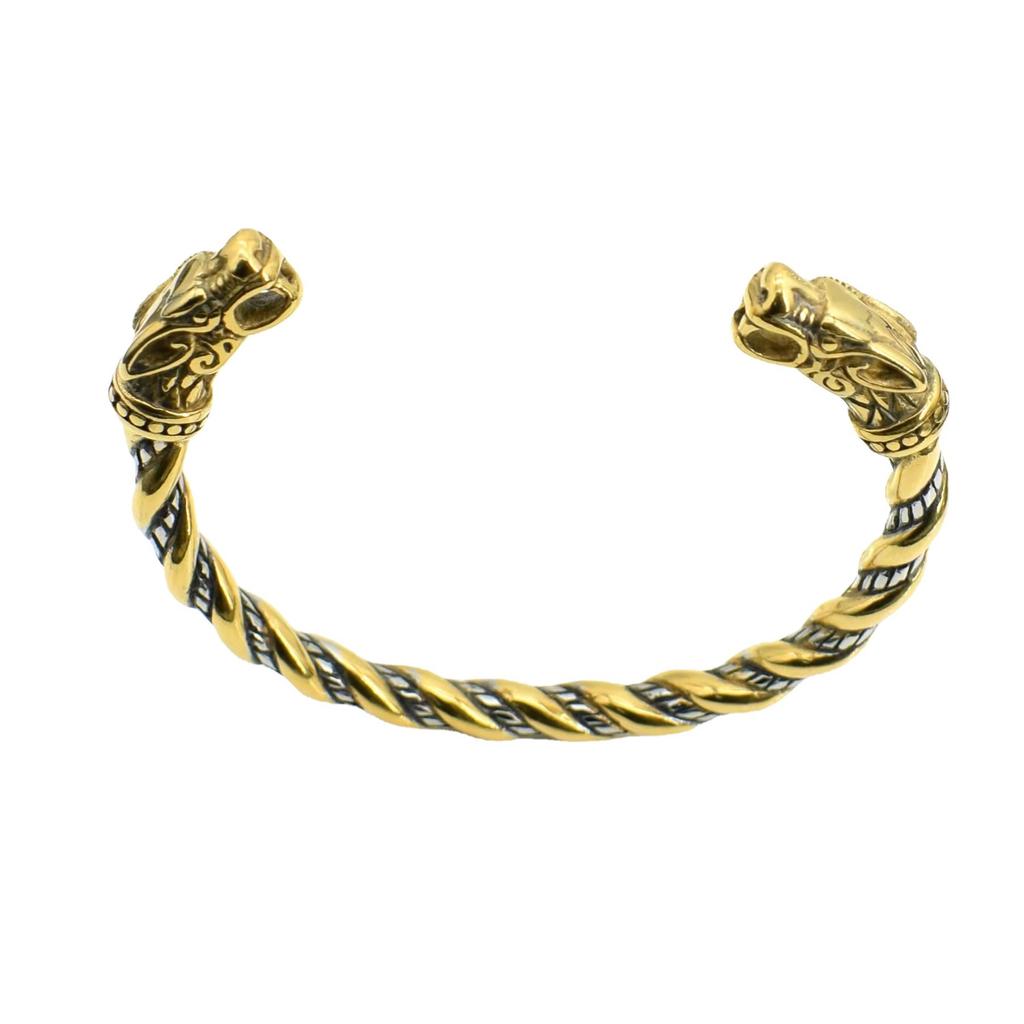 Viking Dragon Head Open Cuff Bracelet For Men Retro Norse Style Jewelry