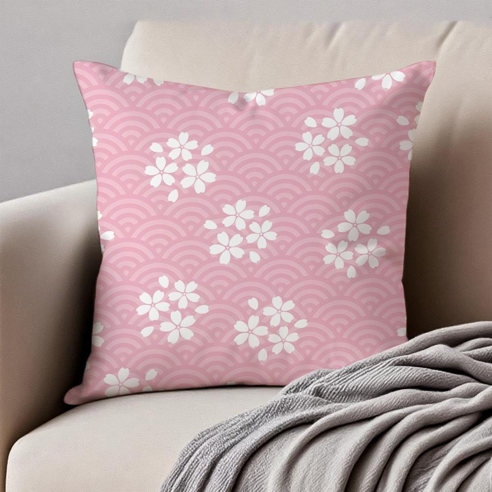 Natural Cherry Blossom Cushion Cover Pillowcase Antidustmite Invisible Zipper Short Plush Sofa Cushion