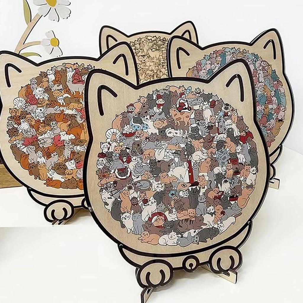 Wooden Cat-shaped Jigsaw Puzzles 135PC Cute 3D Cat Design Wooden Jigsaw Puzzles Home Decoration Ornament Birthday Gift For Kids
