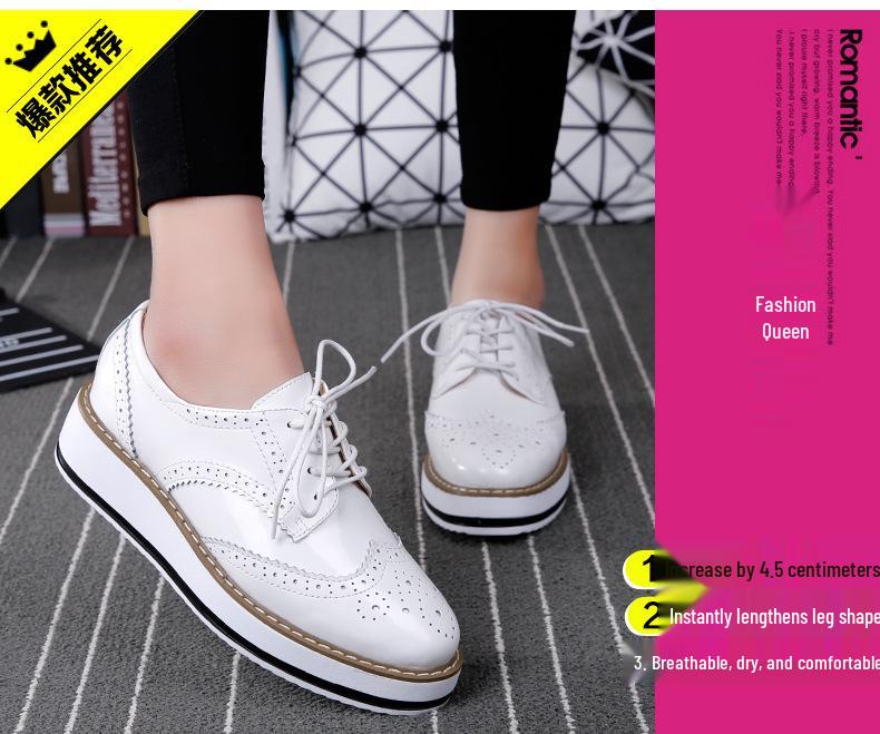 Women's Plus Size Brogue Wedge Heel Lace-Up Leather Shoes - College Style
