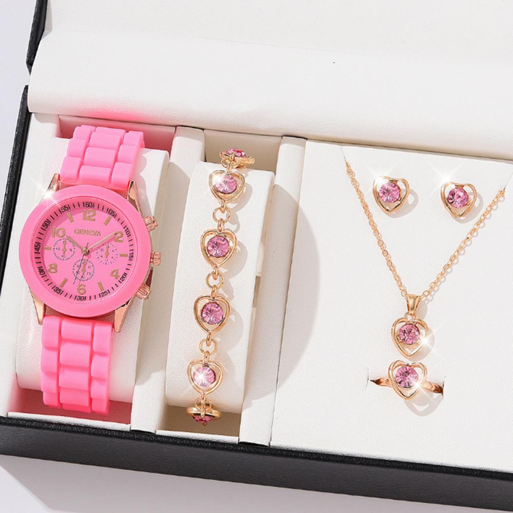 New Women S Korean Version Of High-End Quartz Watch Simple Classic Silicone Strap Women S Watch Fashion Set bulk price