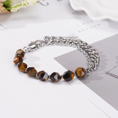 Edelstahl facettiertes schwarzes Achat-Tigerauge-Stein-Naturarmband-Männer- und Frauenschmuckarmband-Trend